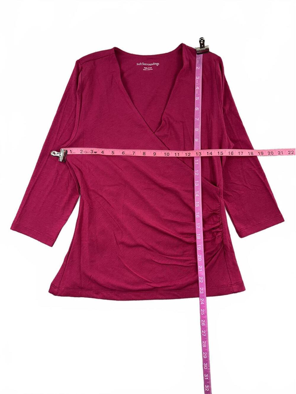Soft Surroundings Pink Wrap Top Feminine Ruched Casual Office Style - Picture 5 of 8